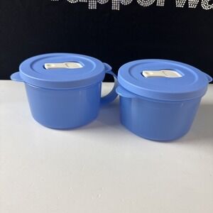 Tupperware Crystalwave Plus Soup Mug microwavable 2 cup / 500ml Set Blue New